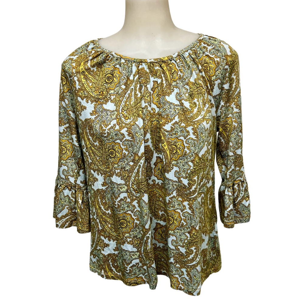 MICHAEL Michael Kors Top Paisley 3/4 Sleeve Raglan Ruffle Bell Sz M